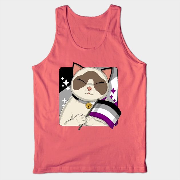 Cute Ragdoll Cat Holding Asexual Pride Flag Tank Top by Japanese Neko